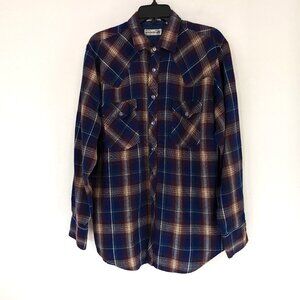 ROEBUCKS Men's XL Multicolor Plaid Flannel Pearl Snap Pocket Long Sleeve Western